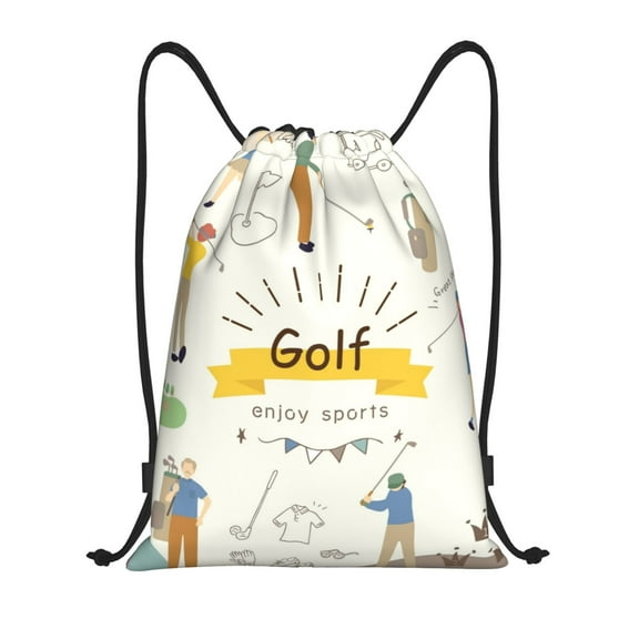 Kuqiui Golf Icons And Golfer Print Drawstring Backpack Drawstring Bags,Draw String Back Bag Drawstring Bags for Sports,Gym,Travel,Swimming,Beach