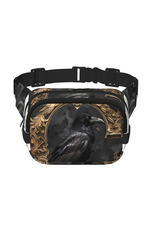 Gothic Raven Portrait Print Fanny Packs for Women Cross Body Waist Bag Fashionable Fanny Pack Designer Workout Hiking Waist Pack Running Travel Gym