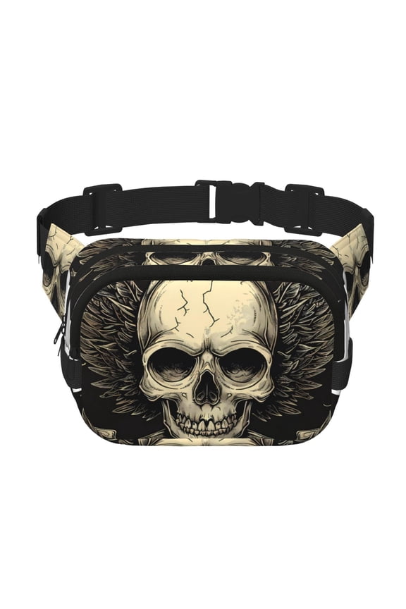 Gothic Winged Skull Print Fanny Packs for Women Cross Body Waist Bag Fashionable Fanny Pack Designer Workout Hiking Waist Pack Running Travel Gym
