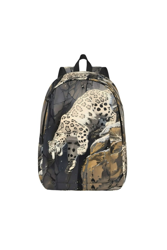 Graceful Snow Leopard Print Canvas Travel Laptop Backpack for Men Women,Business Work Rucksack College School Computer Bag Fits 15.6 Inch Notebook