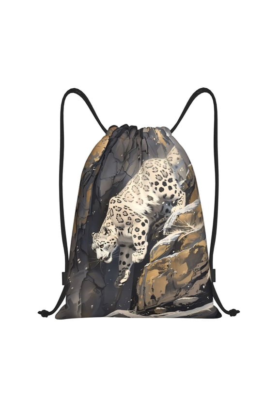 Graceful Snow Leopard Print Drawstring Backpack Drawstring Bags,Draw String Back Bag Drawstring Bags for Sports,Gym,Travel,Swimming,Beach