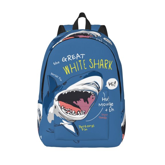 Kuqiui Great White Shark Print Canvas Travel Laptop Backpack for Men Women,Business Work Rucksack College School Computer Bag Fits 15.6 Inch Notebook