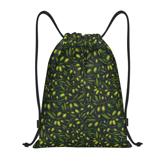 Kuqiui Green Branch Olive Print Drawstring Backpack Drawstring Bags,Draw String Back Bag Drawstring Bags for Sports,Gym,Travel,Swimming,Beach