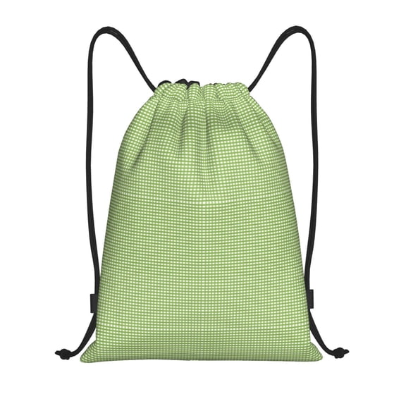 Kuqiui Green Gingham Print Drawstring Backpack Drawstring Bags,Draw String Back Bag Drawstring Bags for Sports,Gym,Travel,Swimming,Beach