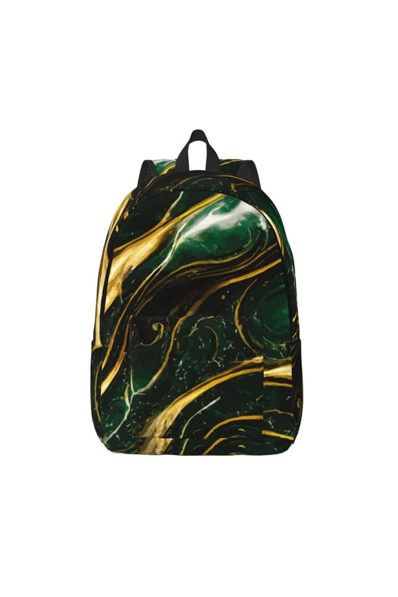 Green Marble Print Canvas Travel Laptop Backpack for Men Women,Business Work Rucksack College School Computer Bag Fits 15.6 Inch Notebook