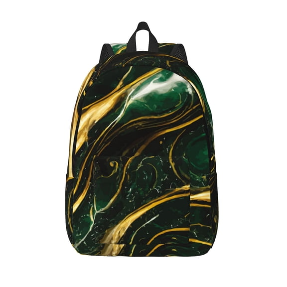 Kuqiui Green Marble Print Canvas Travel Laptop Backpack for Men Women,Business Work Rucksack College School Computer Bag Fits 15.6 Inch Notebook
