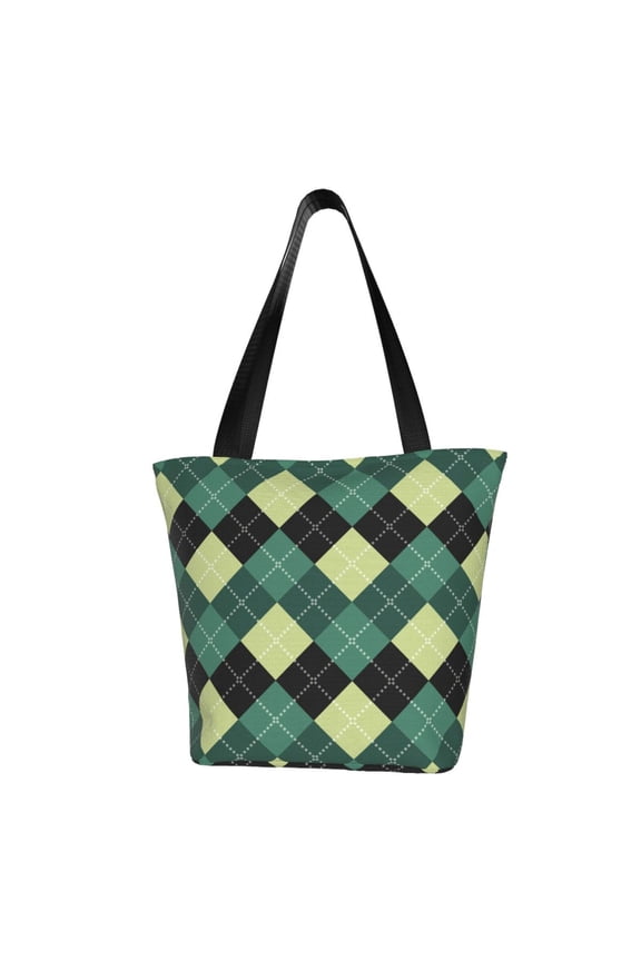 Green Squares Print Canvas Tote Bag for Women Cute Clothing Book Aesthetic Casual Reusable Tote Shoulder Bags