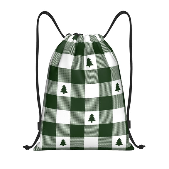 Kuqiui Green White Lumberjack Plaid Print Drawstring Backpack Drawstring Bags,Draw String Back Bag Drawstring Bags for Sports,Gym,Travel,Swimming,Beach