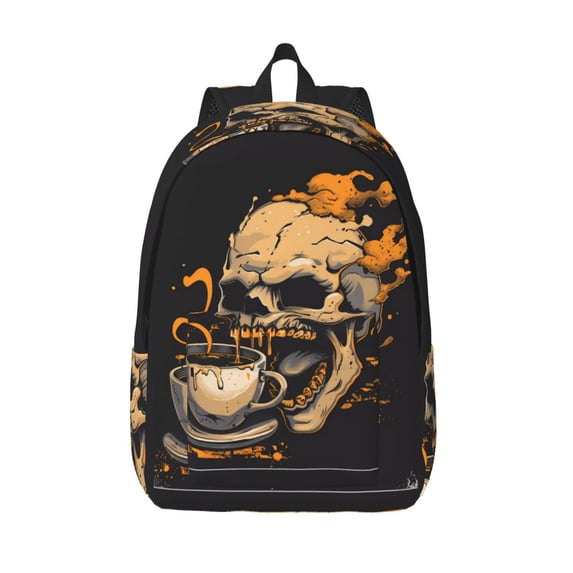 Kuqiui Grim Coffee Skull Print Canvas Travel Laptop Backpack for Men Women,Business Work Rucksack College School Computer Bag Fits 15.6 Inch Notebook