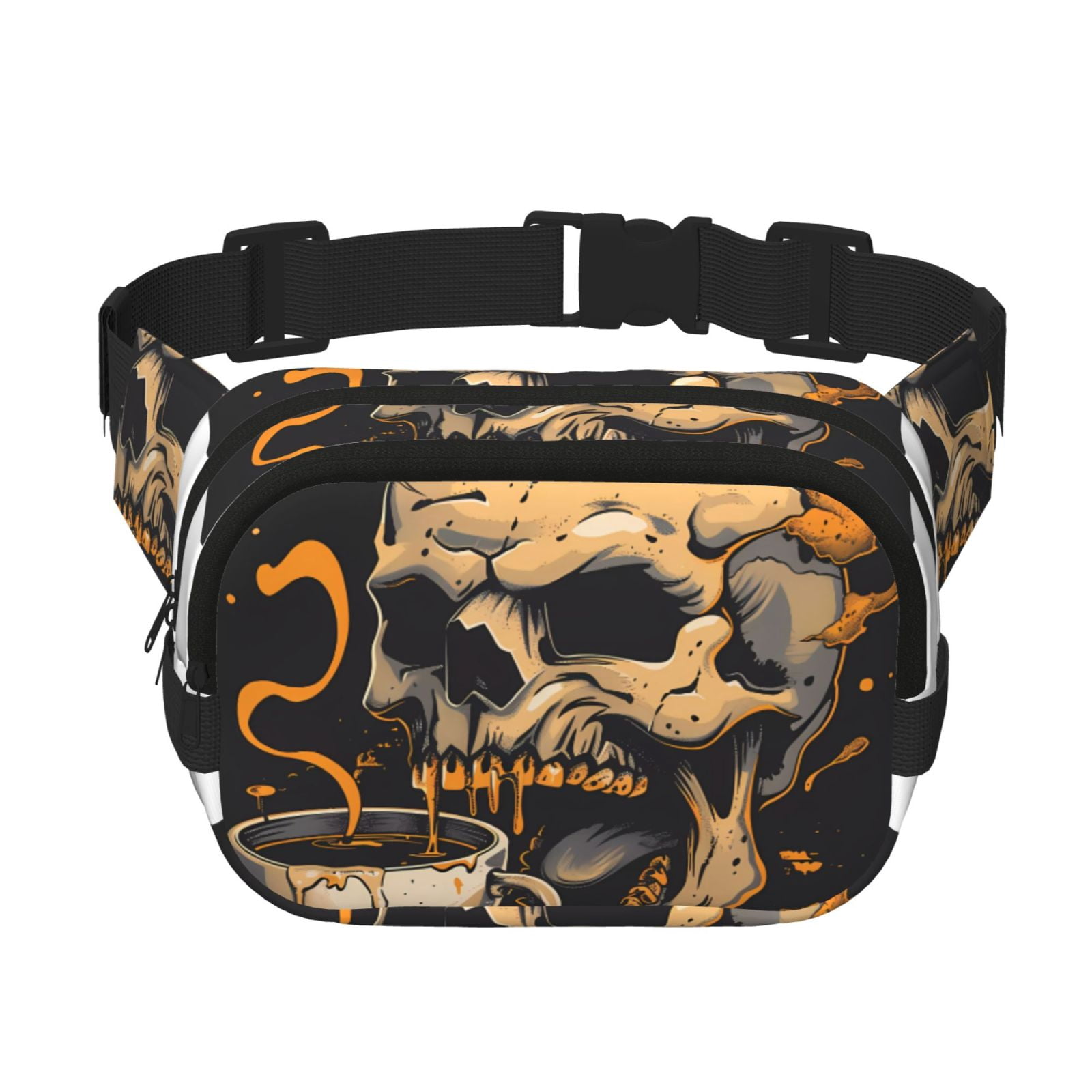 Kuqiui Grim Coffee Skull Print Fanny Packs for Women Cross Body Waist Bag Fashionable Fanny Pack Designer Workout Hiking Waist Pack Running Travel Gym