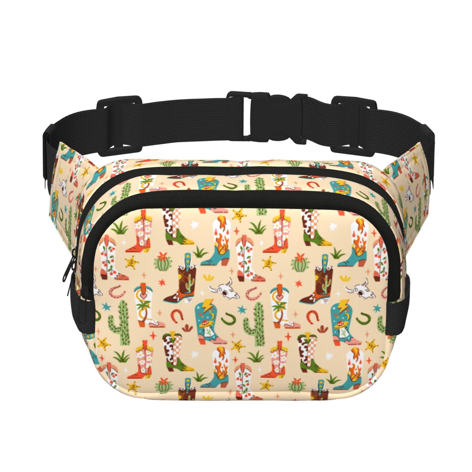 Kuqiui Groovy American Western Footwear Print Fanny Packs for Women Cross Body Waist Bag Fashionable Fanny Pack Designer Workout Hiking Waist Pack Running Travel Gym