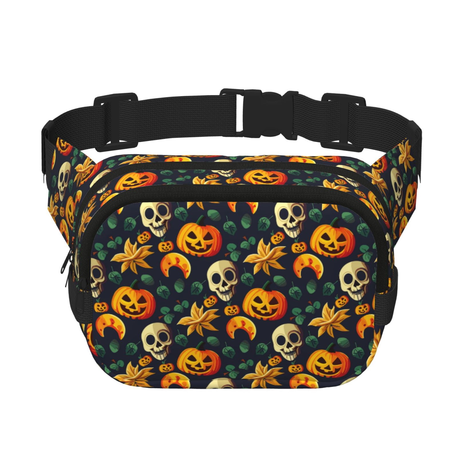 Kuqiui Halloween Skull Print Fanny Packs for Women Cross Body Waist Bag Fashionable Fanny Pack Designer Workout Hiking Waist Pack Running Travel Gym