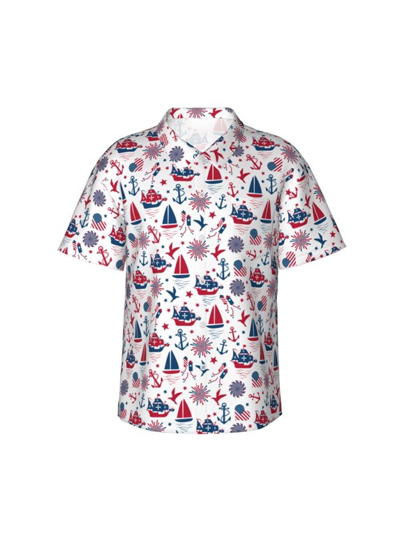 Happy Columbus Day Pattern Men's Casual Button-Down Shirts Hawaiian Shirt Short Sleeve-3X-Large