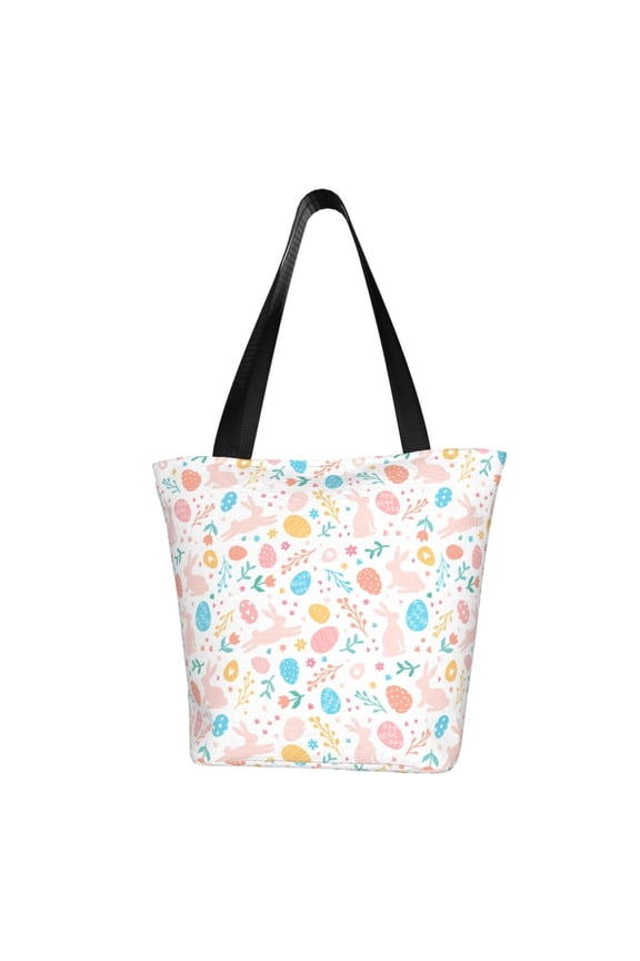 Happy Easter Print Canvas Tote Bag for Women Cute Clothing Book Aesthetic Casual Reusable Tote Shoulder Bags