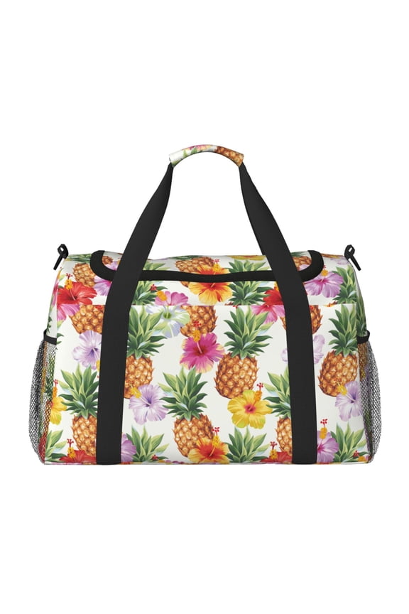 Hawaiian Pineappl Print Foldable Travel Duffel Bag Tote Carry on Luggage Bag Personal item Sports Gym Bag Water Resistant Weekender Overnight Bags for Women and Men
