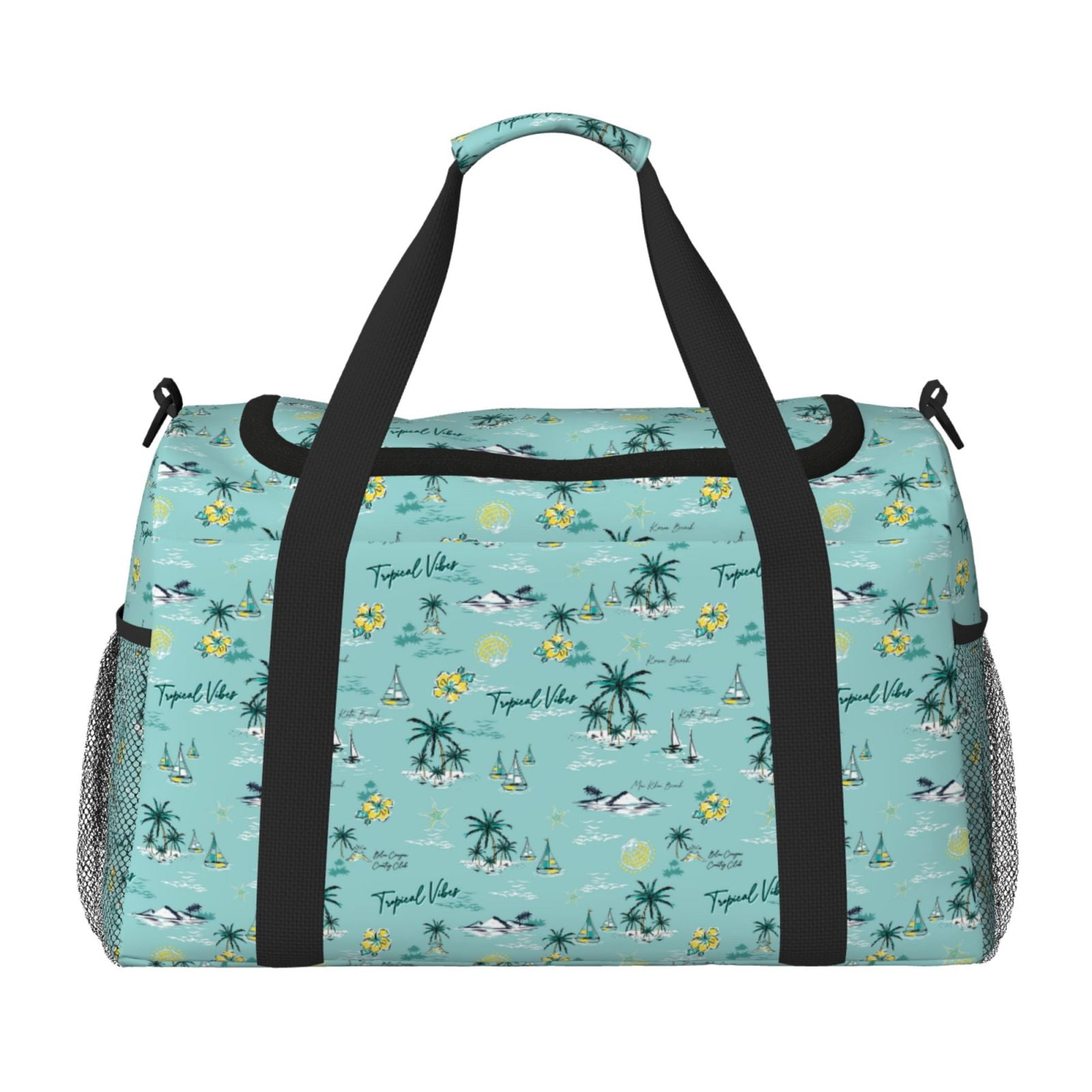 Kuqiui Hawaiian Style Print Foldable Travel Duffel Bag Tote Carry on Luggage Bag Personal item Sports Gym Bag Water Resistant Weekender Overnight Bags for Women and Men