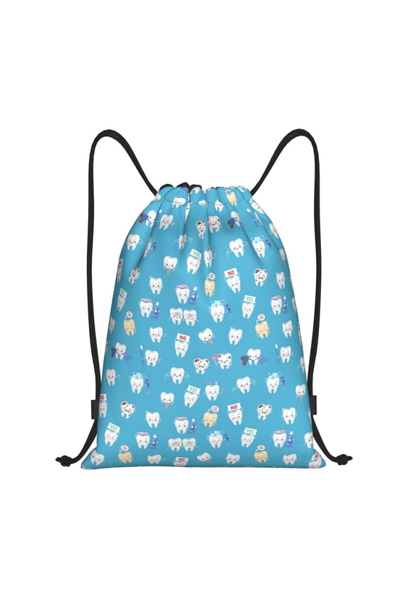 Healthy And Ill White Teeth Print Drawstring Backpack Drawstring Bags,Draw String Back Bag Drawstring Bags for Sports,Gym,Travel,Swimming,Beach