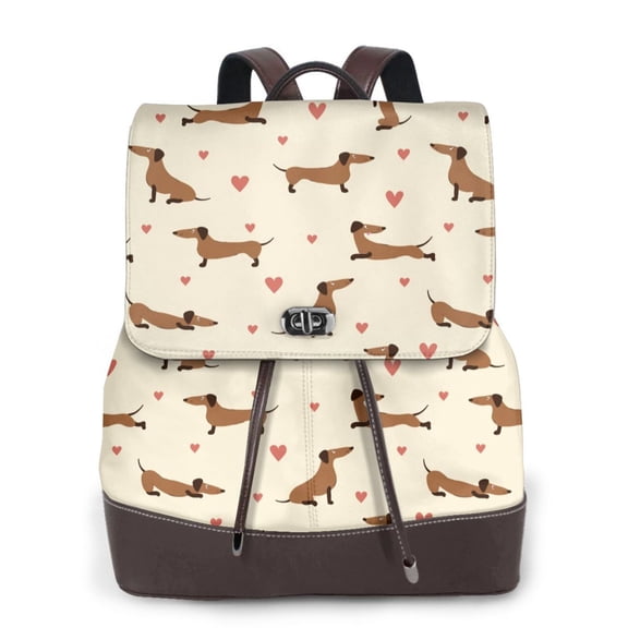 Kuqiui Heart Dachshund Print Leather Backpack Purse For Women Fashion Ladies Vintage Bags Casual College Travel Backpacks bag