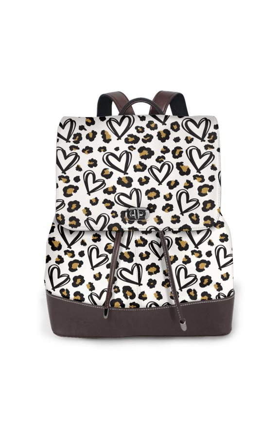 Heart Leopard Print Leather Backpack Purse For Women Fashion Ladies Vintage Bags Casual College Travel Backpacks bag