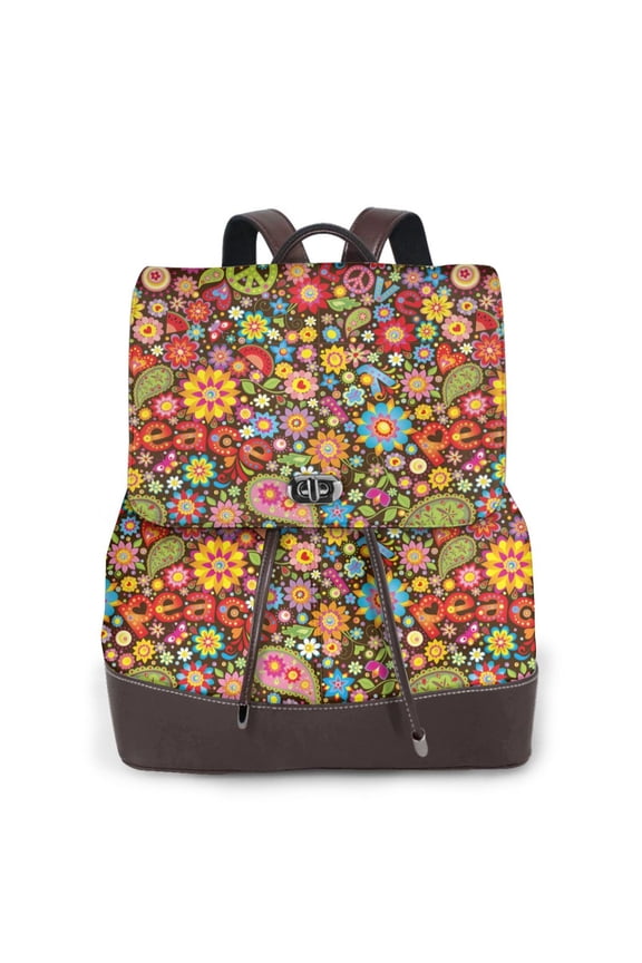 Hippie Peace Love Print Leather Backpack Purse For Women Fashion Ladies Vintage Bags Casual College Travel Backpacks bag