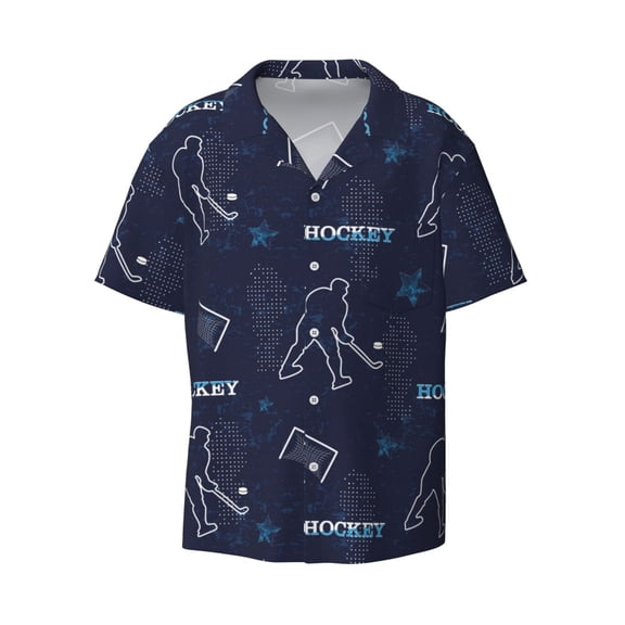 Kuqiui Hockey Players Print Men's Button Down Shirts Short Sleeve Casual Shirts Hawaiian Shirts Vacation Wedding Shirts with Pocket-Small