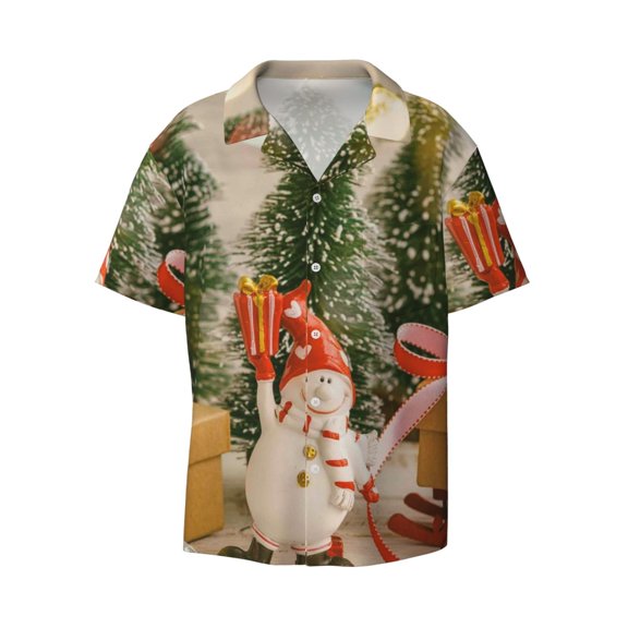 Kuqiui Holiday Christmas Stars Print Men's Button Down Shirts Short Sleeve Casual Shirts Hawaiian Shirts Vacation Wedding Shirts with Pocket-Small