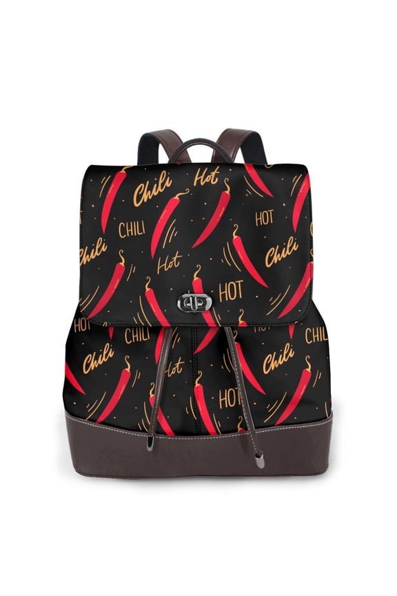 Hot Chili Print Leather Backpack Purse For Women Fashion Ladies Vintage Bags Casual College Travel Backpacks bag