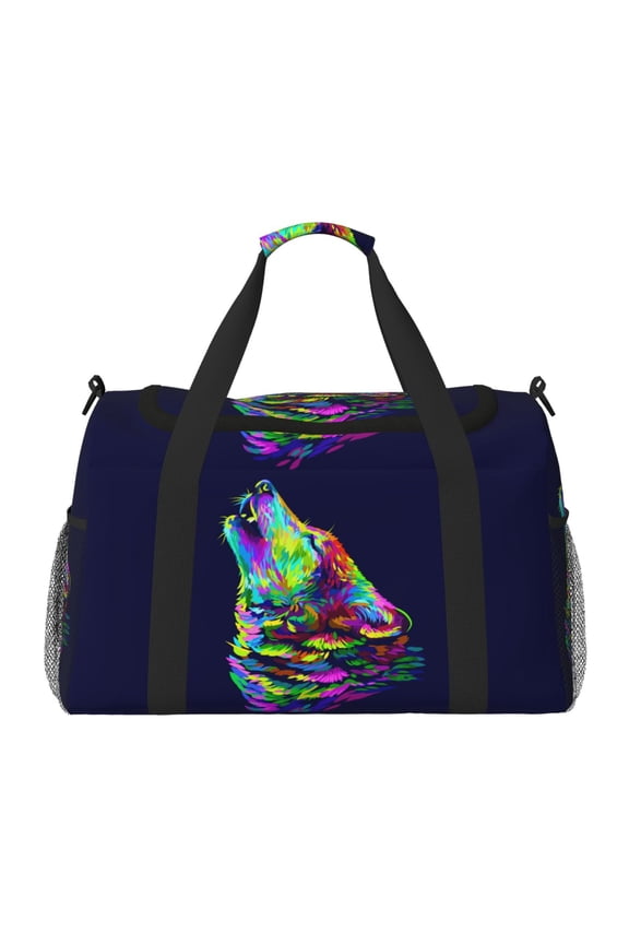 Howling Wolf Print Foldable Travel Duffel Bag Tote Carry on Luggage Bag Personal item Sports Gym Bag Water Resistant Weekender Overnight Bags for Women and Men