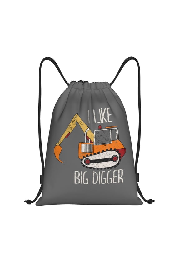 I Like Big Digger Print Drawstring Backpack Drawstring Bags,Draw String Back Bag Drawstring Bags for Sports,Gym,Travel,Swimming,Beach