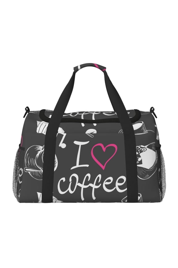 I Love Coffee Print Foldable Travel Duffel Bag Tote Carry on Luggage Bag Personal item Sports Gym Bag Water Resistant Weekender Overnight Bags for Women and Men