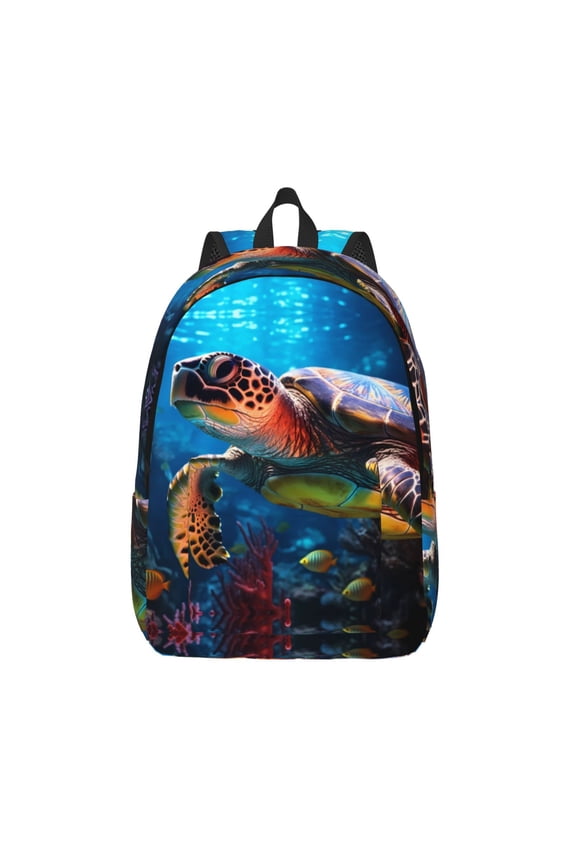 Ice Blue Ocean Sea Turtle Print Canvas Travel Laptop Backpack for Men Women,Business Work Rucksack College School Computer Bag Fits 15.6 Inch Notebook