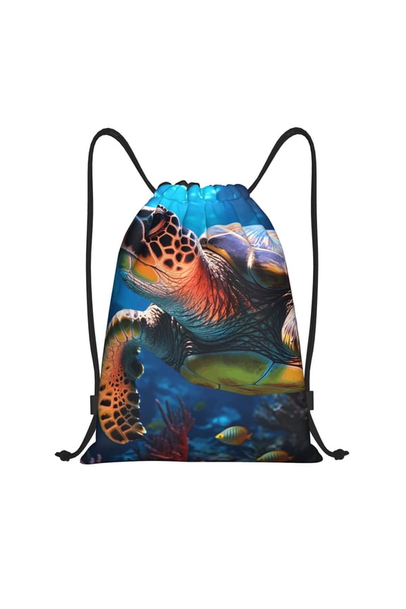 Ice Blue Ocean Sea Turtle Print Drawstring Backpack Drawstring Bags,Draw String Back Bag Drawstring Bags for Sports,Gym,Travel,Swimming,Beach