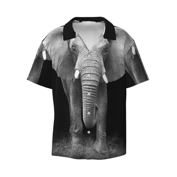 Kuqiui Indian Elephant Print Men's Button Down Shirts Short Sleeve Casual Shirts Hawaiian Shirts Vacation Wedding Shirts with Pocket-Medium