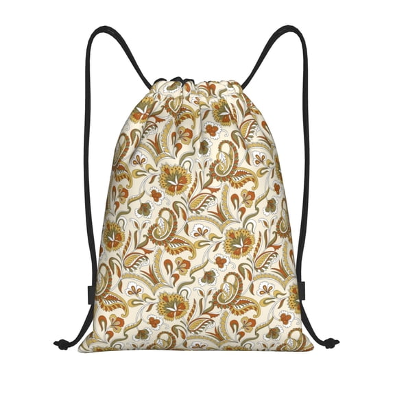 Kuqiui Indian Paisley Print Drawstring Backpack Drawstring Bags,Draw String Back Bag Drawstring Bags for Sports,Gym,Travel,Swimming,Beach