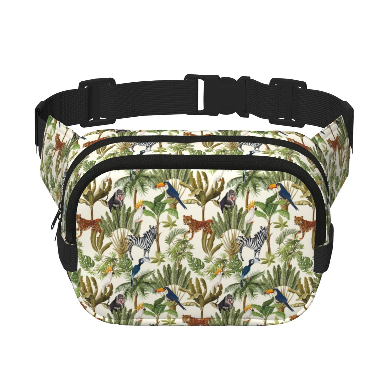 Kuqiui Jungle Animals Print Fanny Packs for Women Cross Body Waist Bag Fashionable Fanny Pack Designer Workout Hiking Waist Pack Running Travel Gym