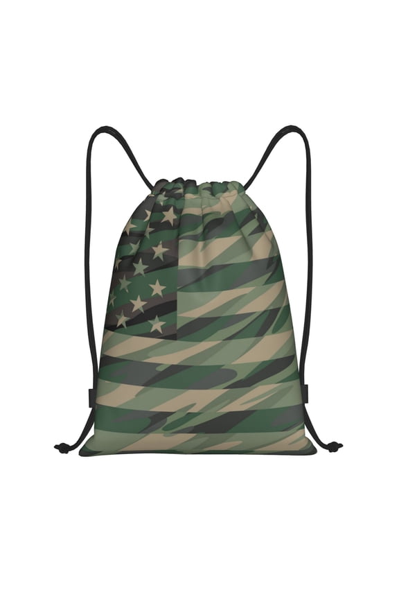 Jungle Green Camo USA Flag Print Drawstring Backpack Drawstring Bags,Draw String Back Bag Drawstring Bags for Sports,Gym,Travel,Swimming,Beach