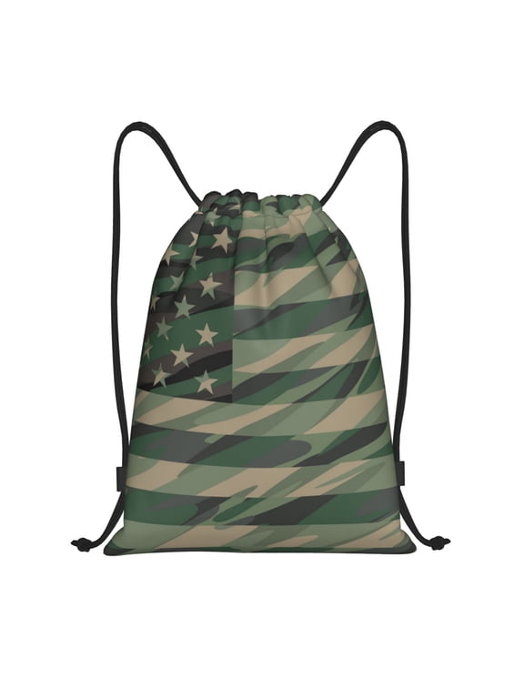 Jungle Green Camo USA Flag Print Drawstring Backpack Drawstring Bags,Draw String Back Bag Drawstring Bags for Sports,Gym,Travel,Swimming,Beach