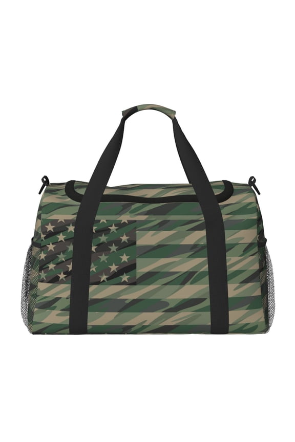 Jungle Green Camo USA Flag Print Foldable Travel Duffel Bag Tote Carry on Luggage Bag Personal item Sports Gym Bag Water Resistant Weekender Overnight Bags for Women and Men