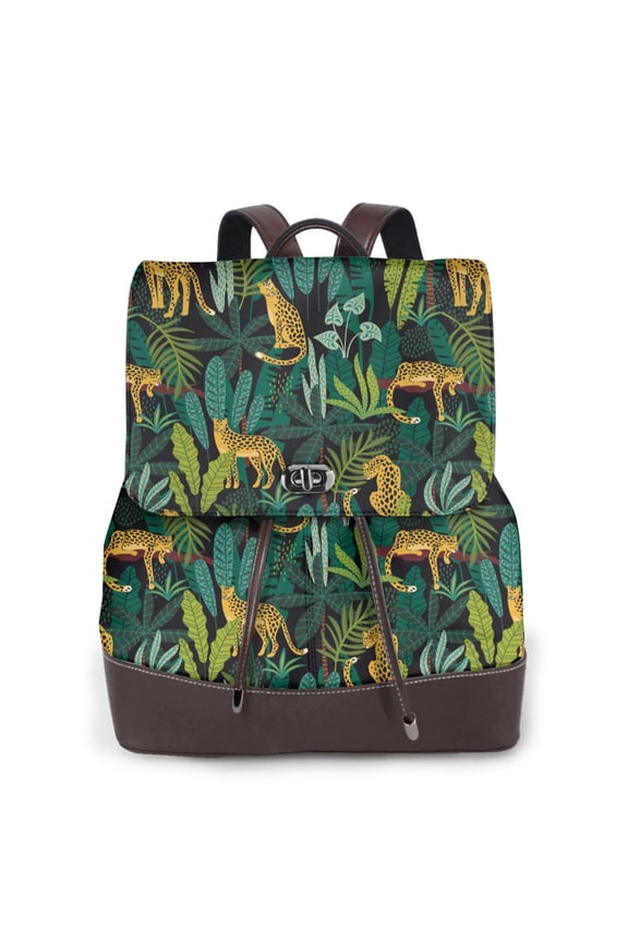 Jungle Leopard Yellow Print Leather Backpack Purse For Women Fashion Ladies Vintage Bags Casual College Travel Backpacks bag