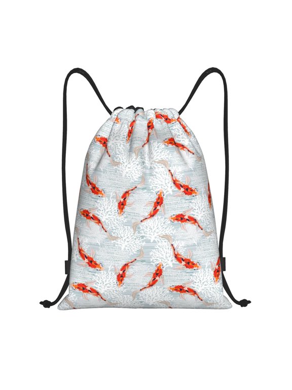 Koi Fish Corals,Spring Summer Print Drawstring Backpack Drawstring Bags,Draw String Back Bag Drawstring Bags for Sports,Gym,Travel,Swimming,Beach