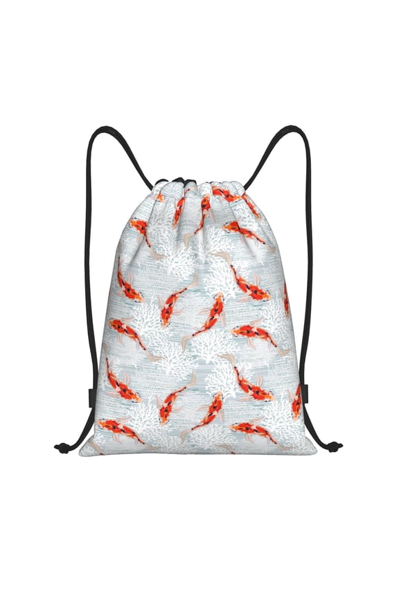 Koi Fish Corals,Spring Summer Print Drawstring Backpack Drawstring Bags,Draw String Back Bag Drawstring Bags for Sports,Gym,Travel,Swimming,Beach