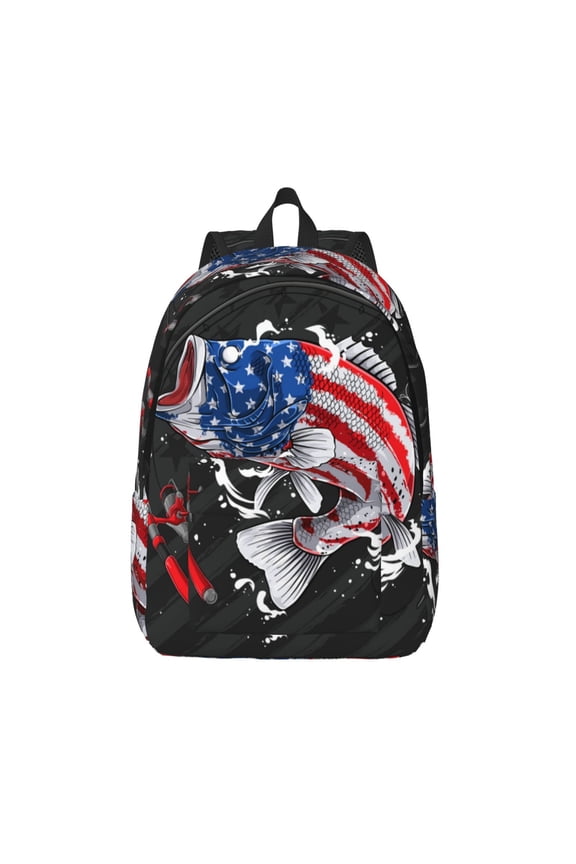 Largemouth Bass Fish in USA Print Canvas Travel Laptop Backpack for Men Women,Business Work Rucksack College School Computer Bag Fits 15.6 Inch Notebook