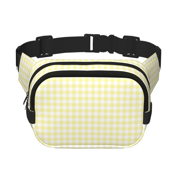 Kuqiui Lemon Yellow Checkboard Print Fanny Packs for Women Cross Body Waist Bag Fashionable Fanny Pack Designer Workout Hiking Waist Pack Running Travel Gym