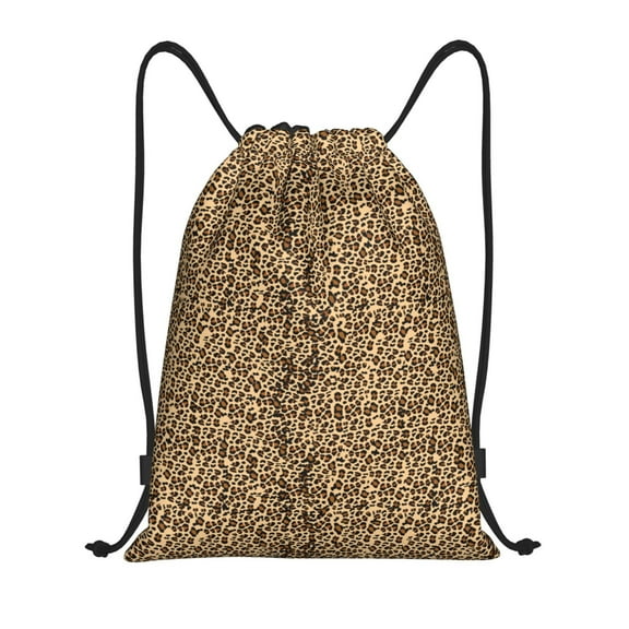 Kuqiui Leopard Print Brown Print Drawstring Backpack Drawstring Bags,Draw String Back Bag Drawstring Bags for Sports,Gym,Travel,Swimming,Beach