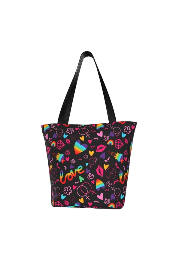 Lgbt Rainbow For Pride Print Canvas Tote Bag for Women Cute Clothing Book Aesthetic Casual Reusable Tote Shoulder Bags