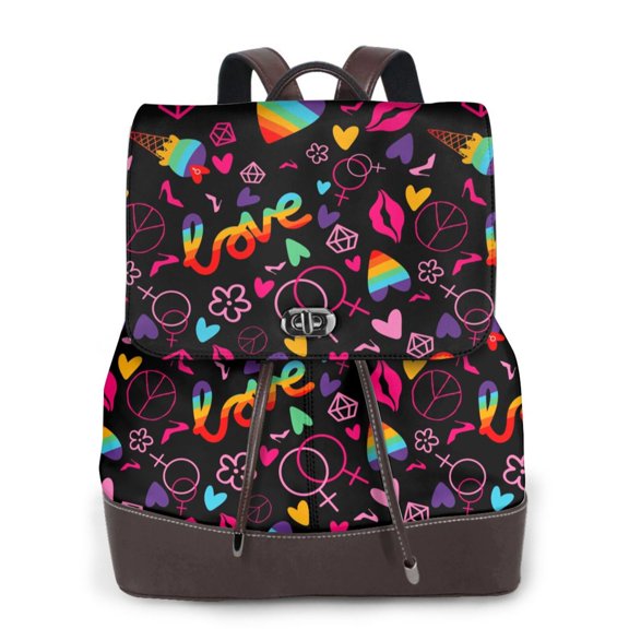Kuqiui Lgbt Rainbow For Pride Print Leather Backpack Purse For Women Fashion Ladies Vintage Bags Casual College Travel Backpacks bag