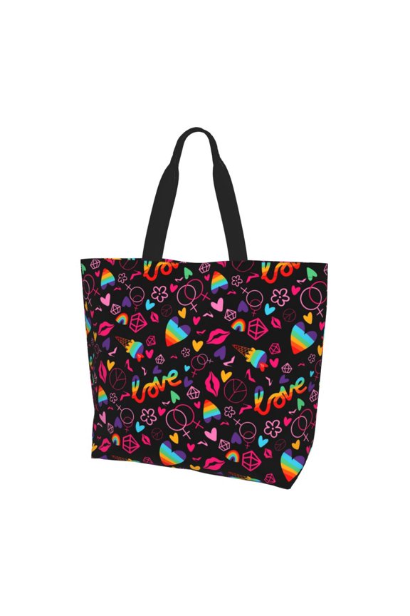 Lgbt Rainbow For Pride Print Tote Bag,Zipper Tote Bag for Women,Tote Bag Inner Pocket Pattern Lightweight Daily Bag Book Bag