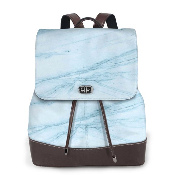 Kuqiui Light Blue Marble Print Leather Backpack Purse For Women Fashion Ladies Vintage Bags Casual College Travel Backpacks bag