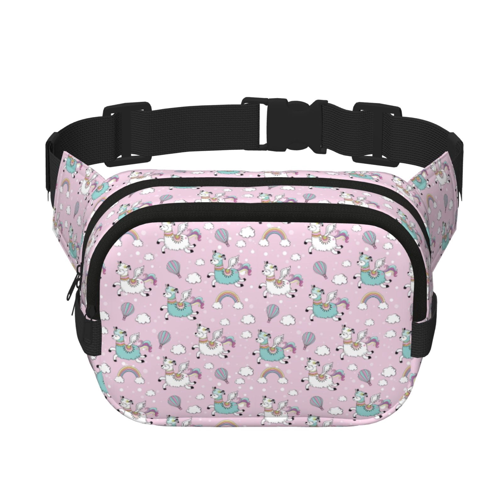 Kuqiui Llama Unicorn and Rainbow Print Fanny Packs for Women Cross Body Waist Bag Fashionable Fanny Pack Designer Workout Hiking Waist Pack Running Travel Gym