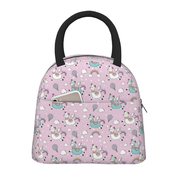 Kuqiui Llama Unicorn and Rainbow Print Lunch Bag for Women & Men Adult Insulated Lunch Box,Small Leakproof Cooler Food Lunch Containers Reusable High Capacity Lunch Tote Bags for Work,Travel,Outdoor